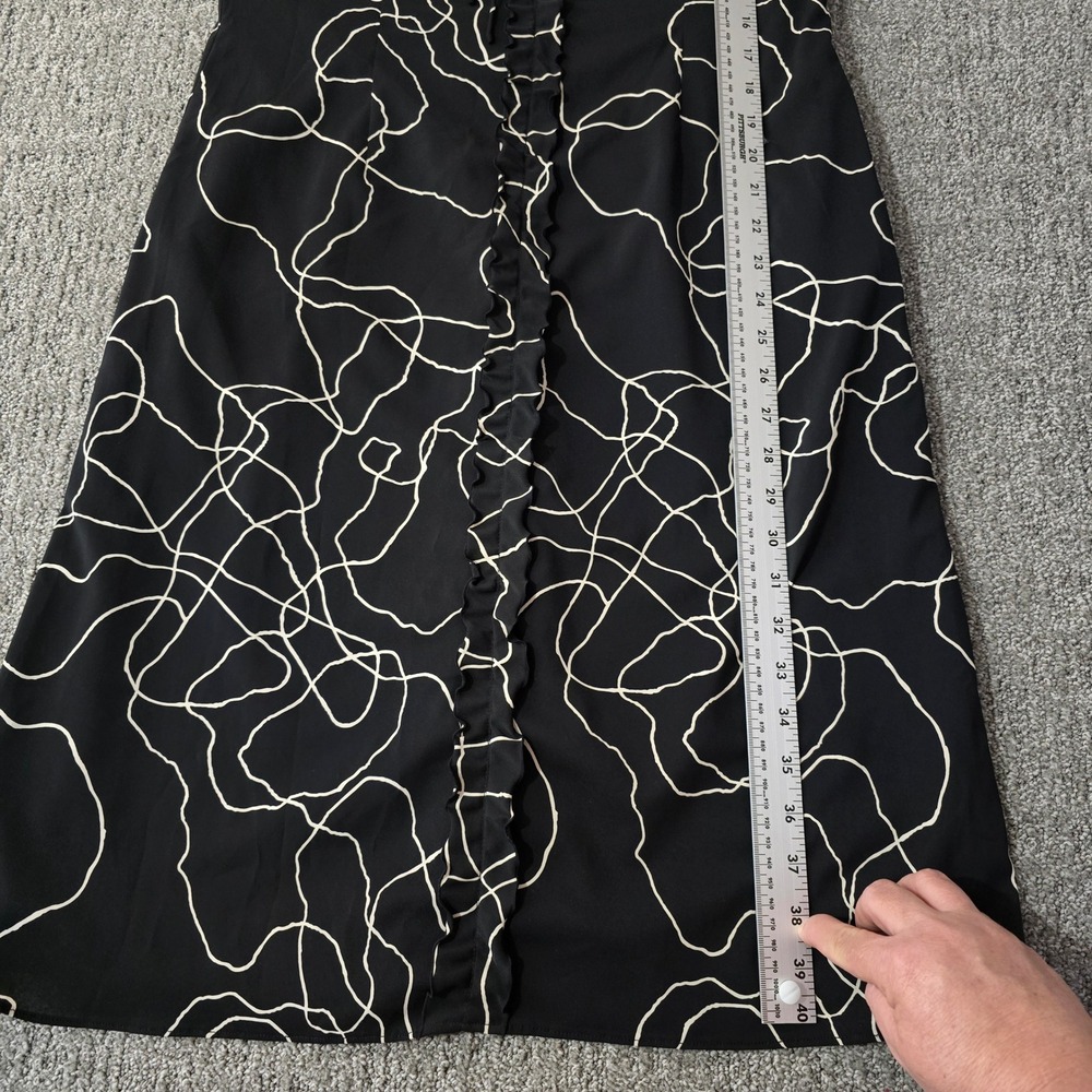 Esprit Black Abstract Print Ruffle Front Dress Womens 13-14 V Neck Midi - Picture 4 of 8